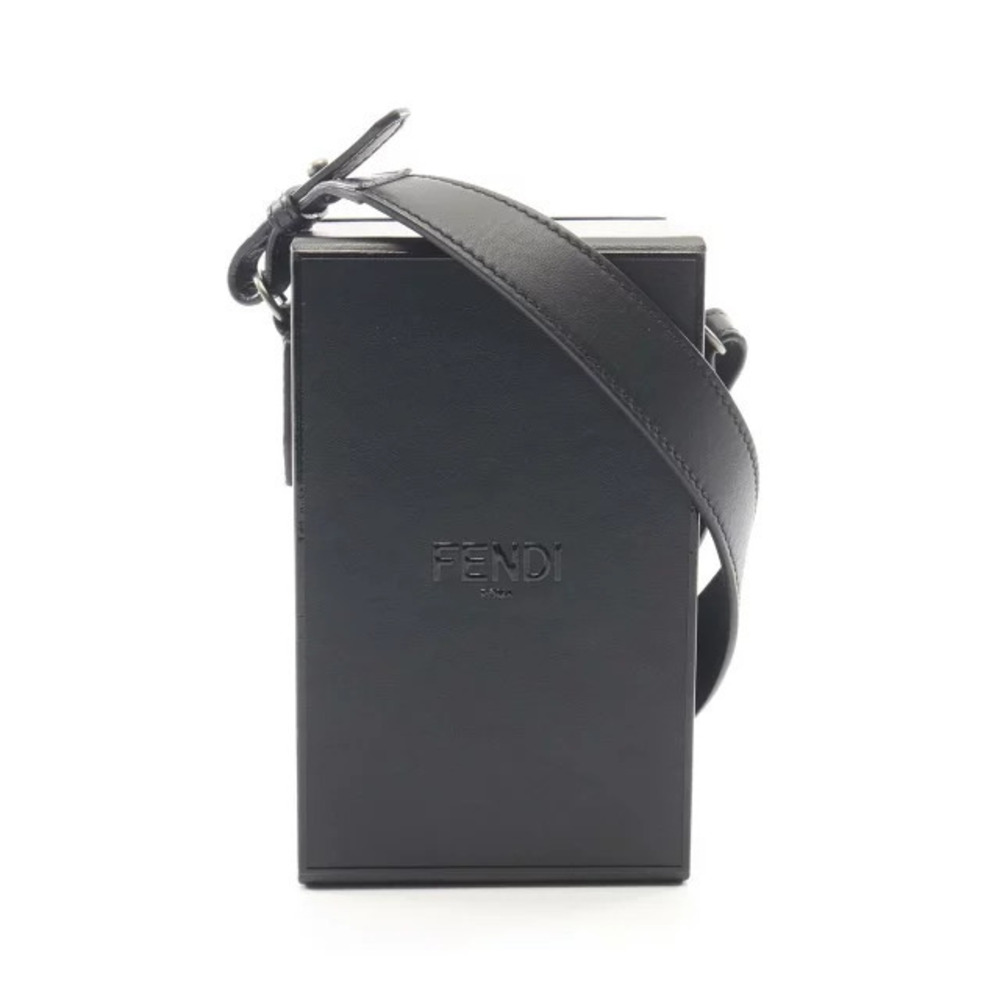 Fendi black leather Vertical Box Bag embossed front logo Crossbody Black